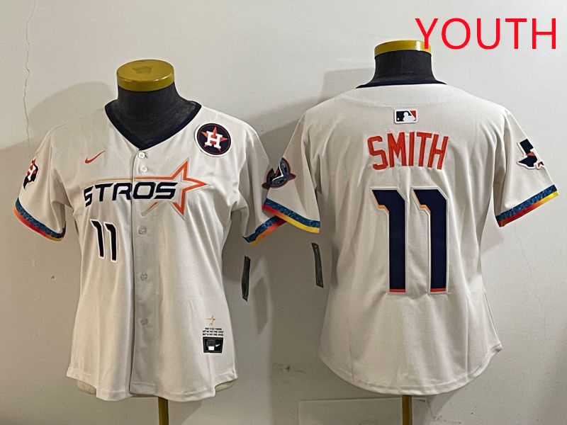Youth Houston Astros 11 Smith Cream Fourth generation Joint Name Nike 2025 MLB Jersey style 5